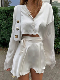 Satin Raw Hem Tied Co-ord Skirt Set