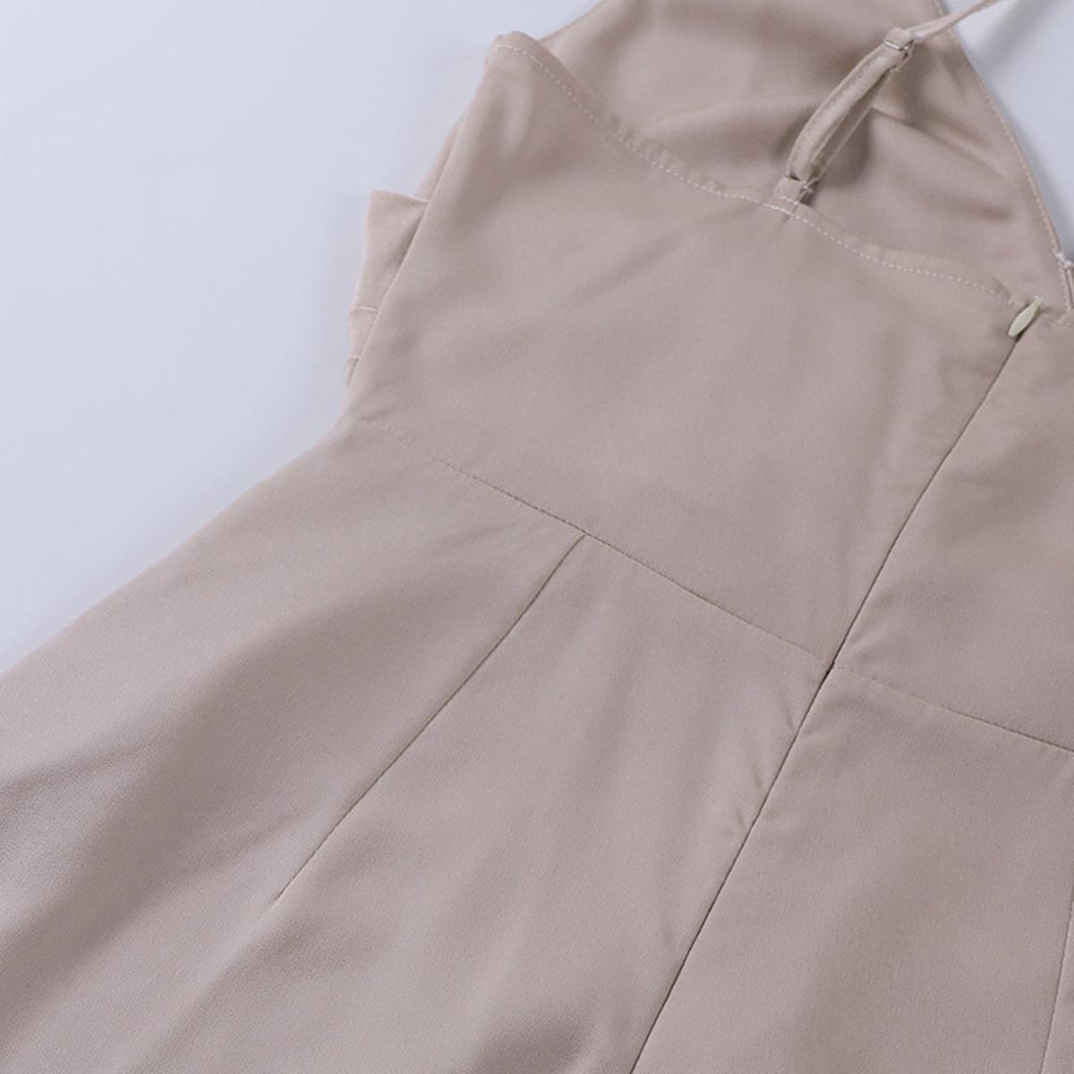 Satin Summer Maxi Dress With Waterfall Neckline And High Slit