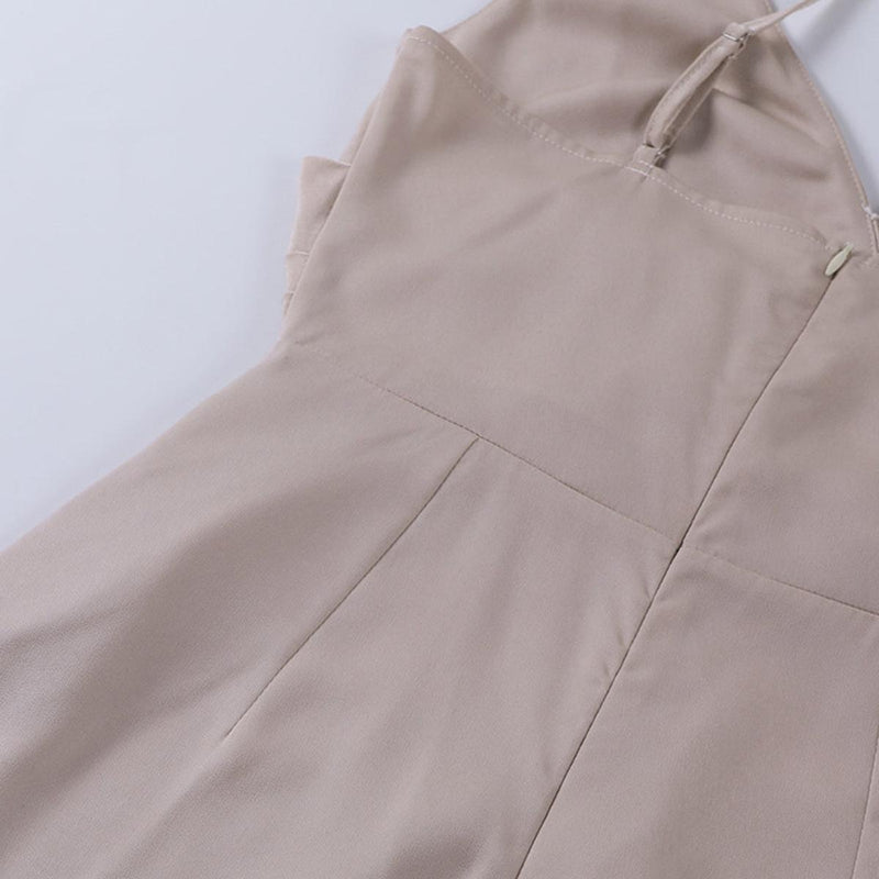 Satin Summer Maxi Dress With Waterfall Neckline And High Slit