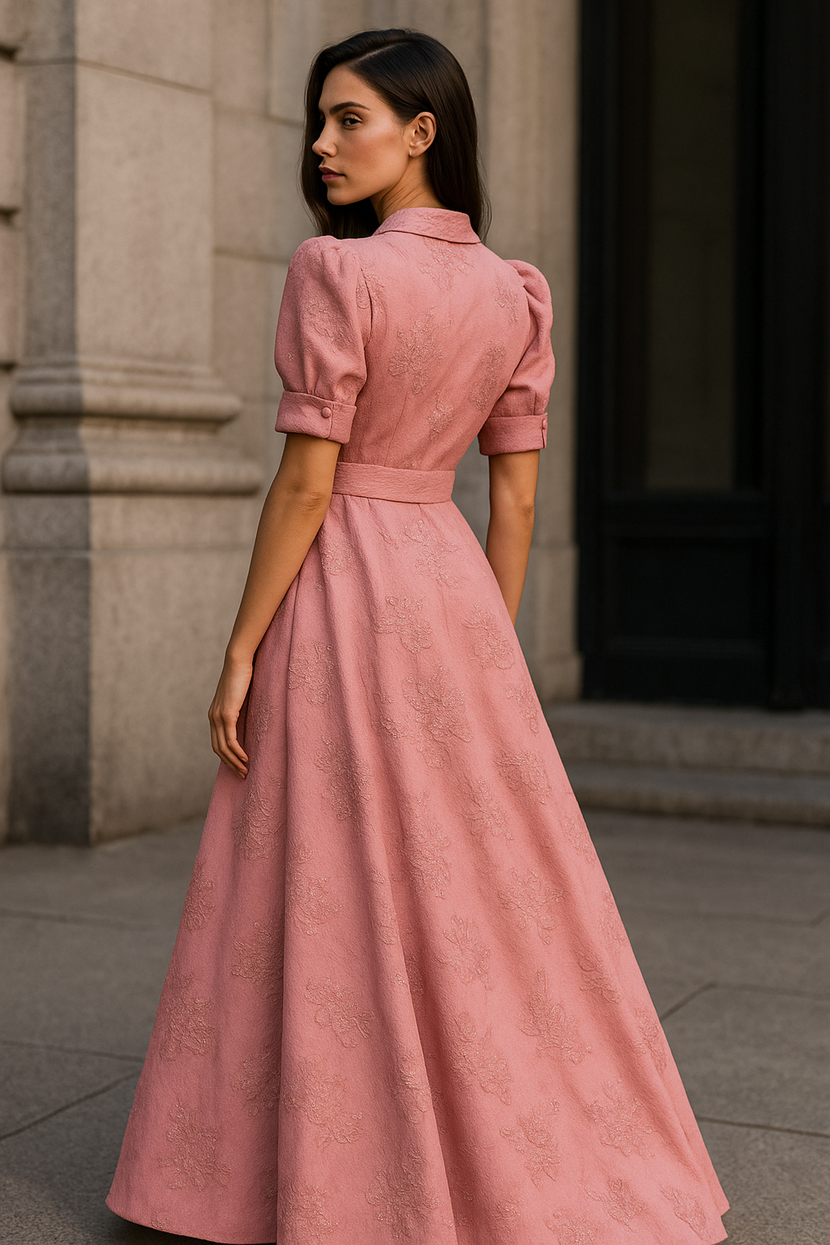 Satin Tailored Button Front Maxi Dress