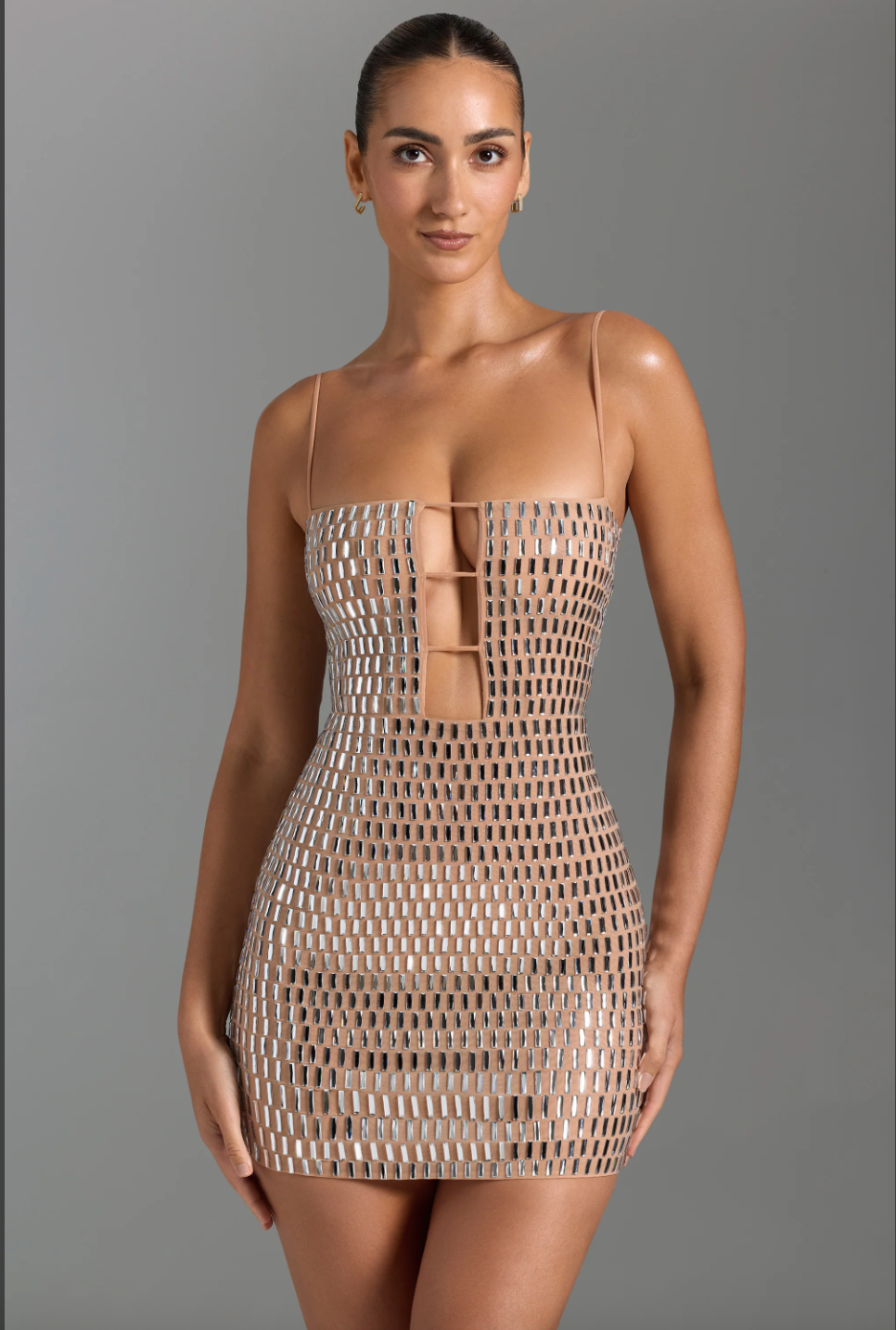 Embellished Cut-out Mesh Mini Dress