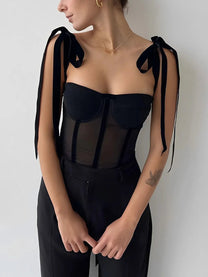 Semi-Sheer Tied Mesh Crop Top