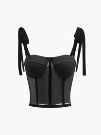 Semi-Sheer Tied Mesh Crop Top