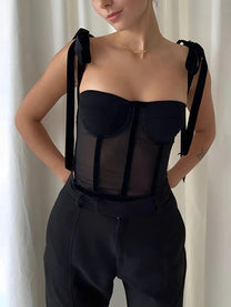 Semi-Sheer Tied Mesh Crop Top