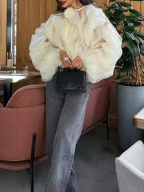 Semi-sheer Chiffon Ruffled Blouse