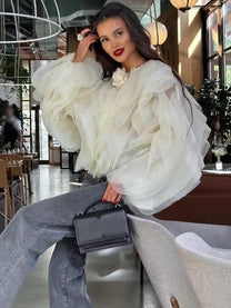 Semi-sheer Chiffon Ruffled Blouse