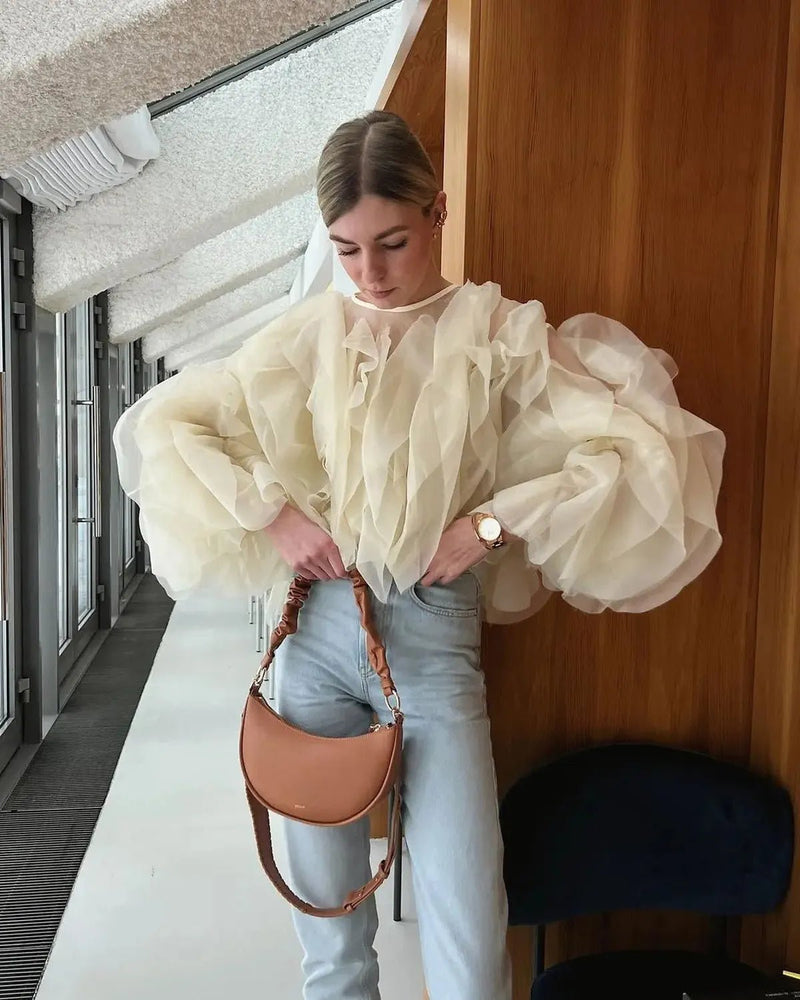 Semi-sheer Chiffon Ruffled Blouse