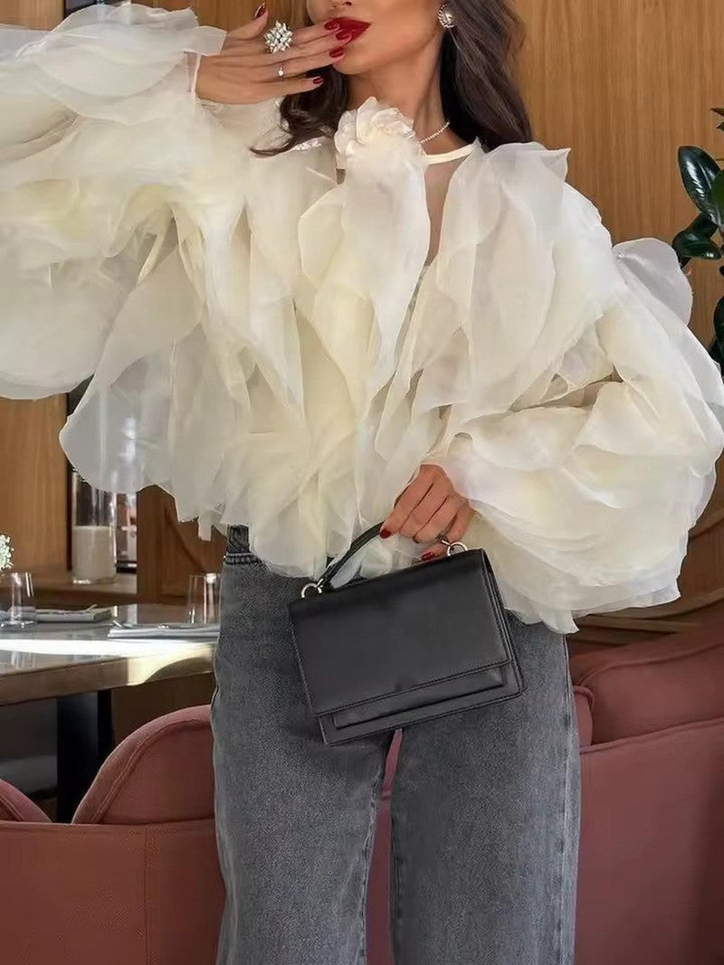 Semi-sheer Chiffon Ruffled Blouse