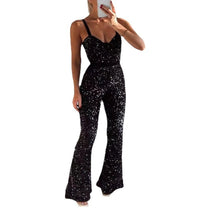 Sequin Jumpsuit With Deep V-Neck And Flared Pants