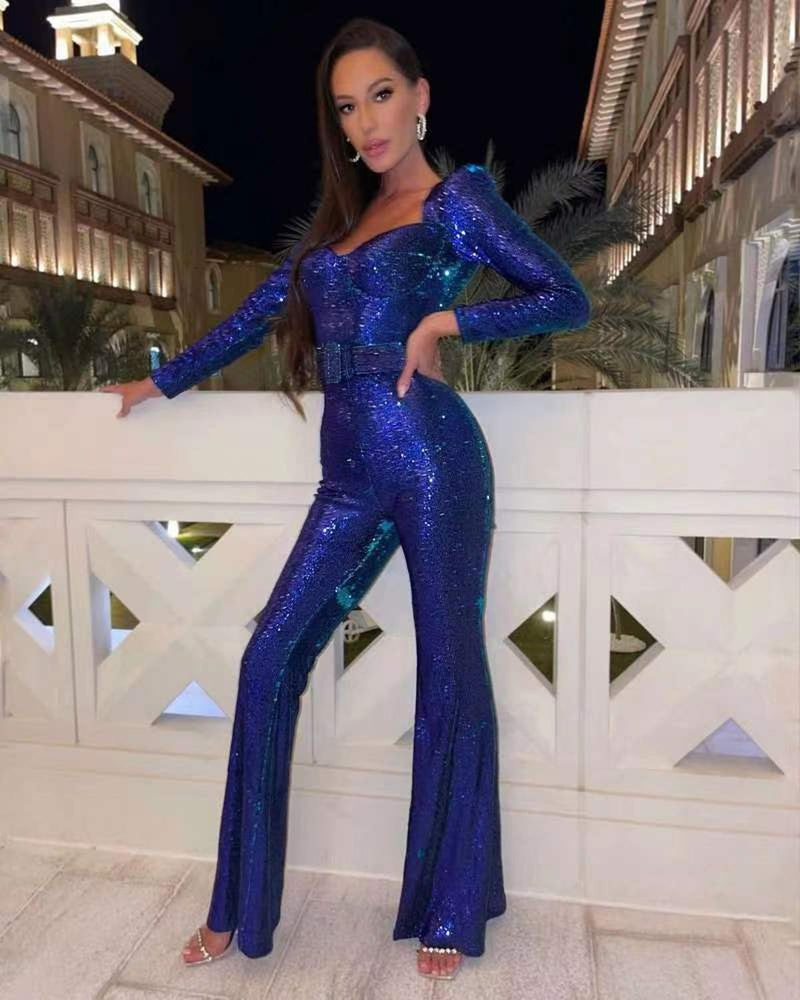 Sequin Long-Sleeve Jumpsuit For Special Occasions