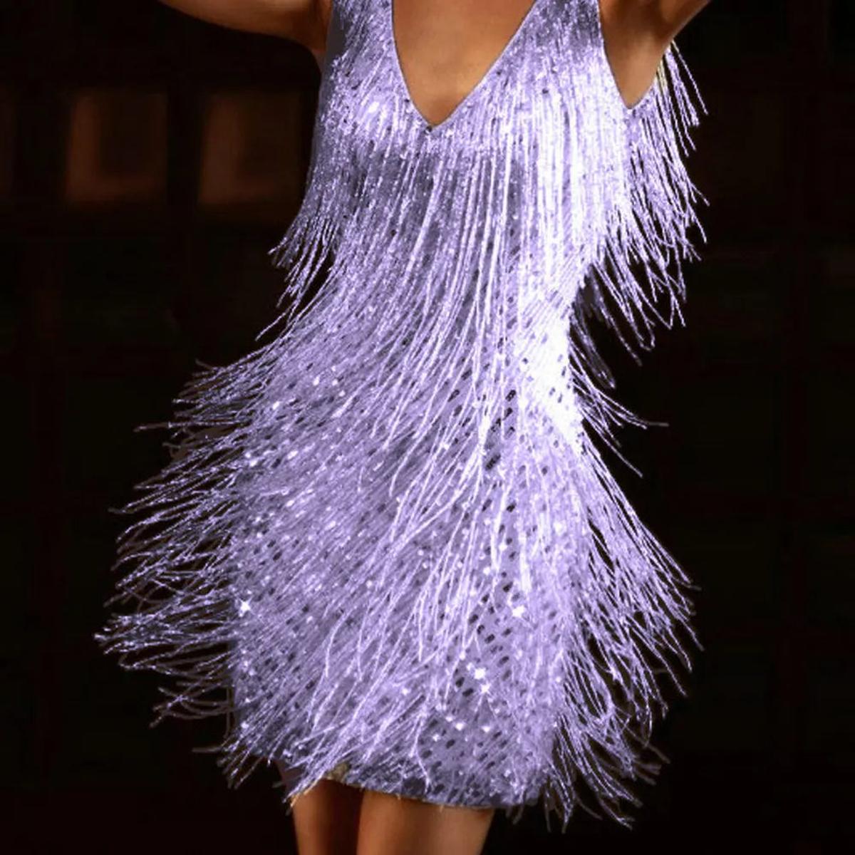Sequin Tassel V-Neck Backless Party Dress
