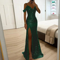 Sequined Off-Shoulder Fitted Prom Gown