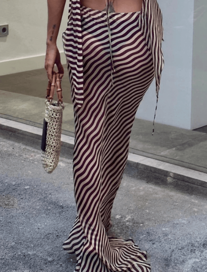 Sheer Striped Cover-Up Skirt