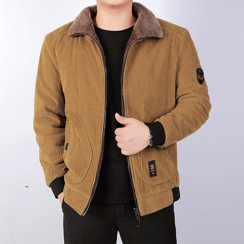 Sherpa Lined Corduroy Casual Bomber Jacket