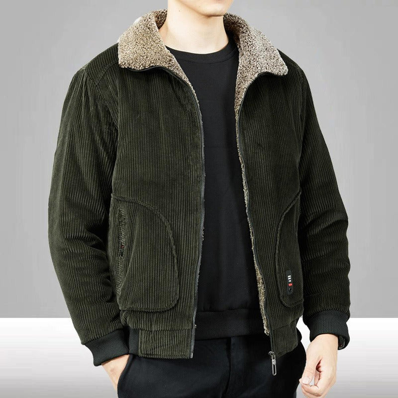 Sherpa Lined Corduroy Casual Bomber Jacket