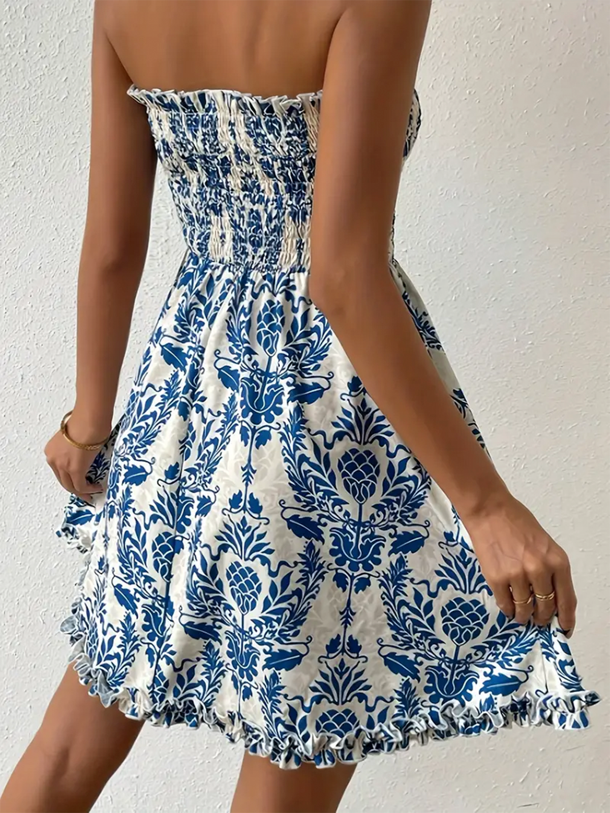 Shirred Strapless Mini Dress