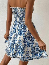 Shirred Strapless Mini Dress