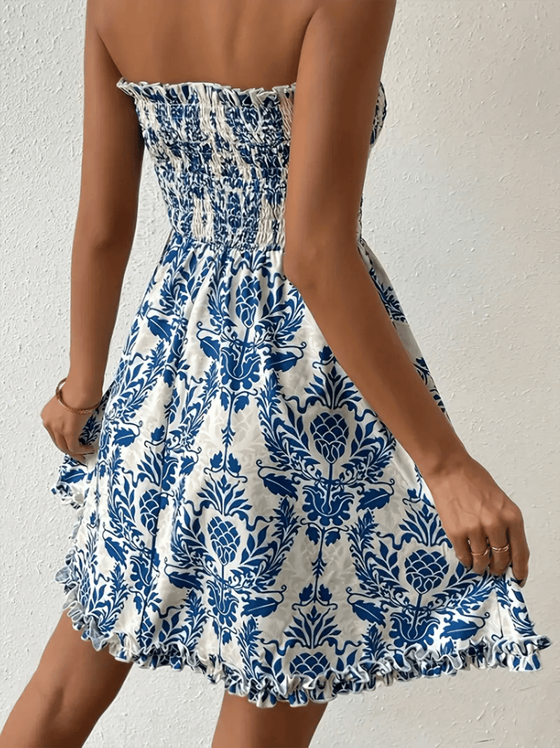 Shirred Strapless Mini Dress