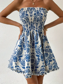 Shirred Strapless Mini Dress