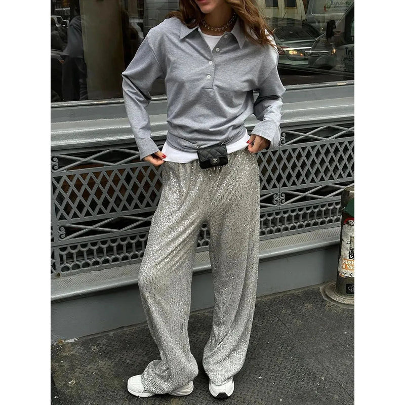 Silky Sequin Pants For Festive Occasions