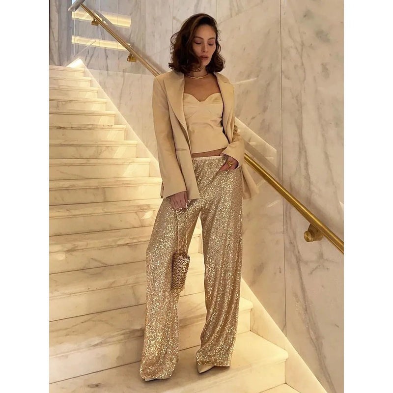 Silky Sequin Pants For Festive Occasions