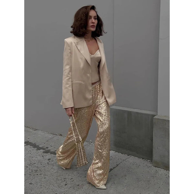 Silky Sequin Pants For Festive Occasions