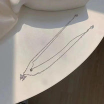 Silver Butterfly Pendant Multi-Layered Necklace Set