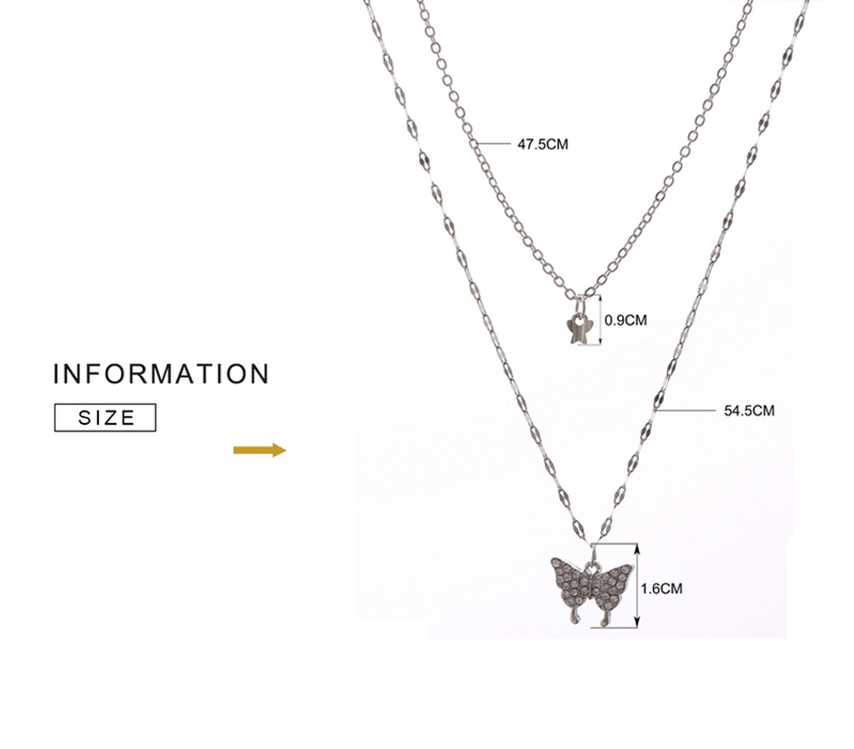 Silver Butterfly Pendant Multi-Layered Necklace Set