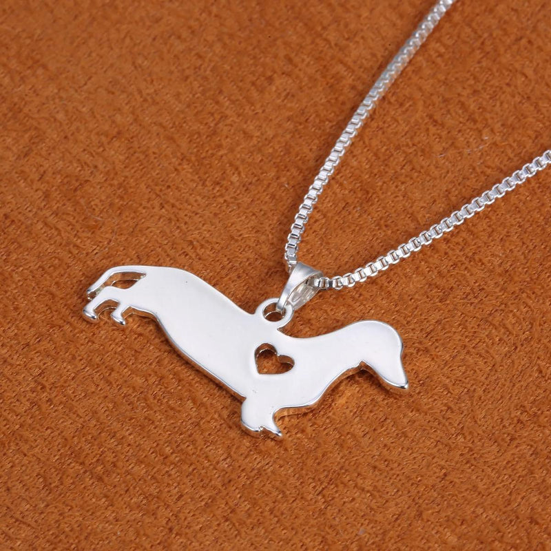 Silver Dachshund Heart Necklace Unisex S925