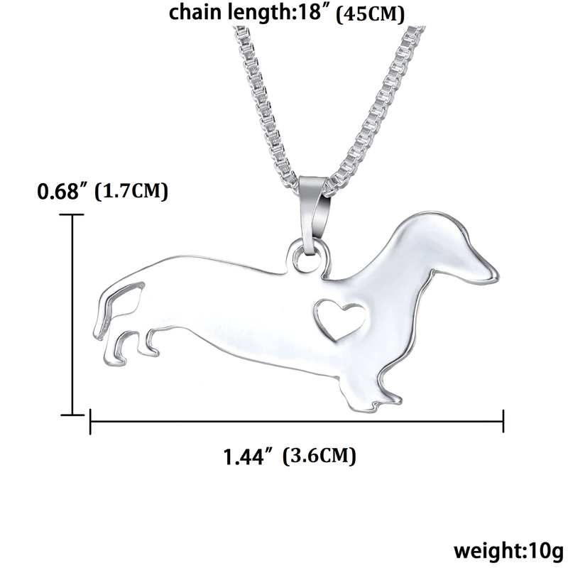 Silver Dachshund Heart Necklace Unisex S925