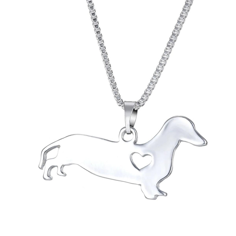 Silver Dachshund Heart Necklace Unisex S925
