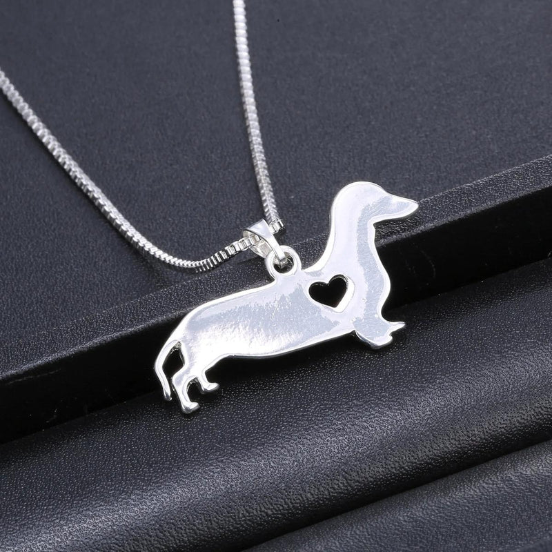 Silver Dachshund Heart Necklace Unisex S925