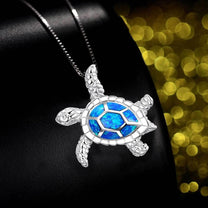 Silver Opal Turtle Pendant Necklace 19.69 Inches