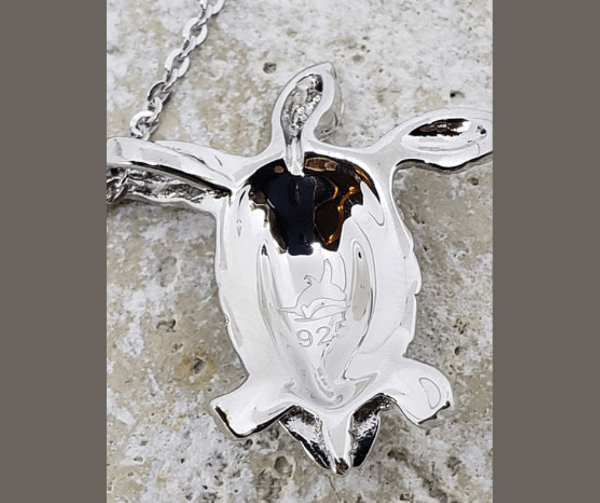 Silver Opal Turtle Pendant Necklace 19.69 Inches