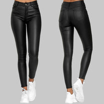 Skinny PU Leather Pants High-Waisted Stretch-Cut Unisex