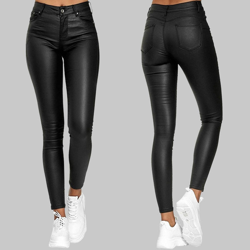 Skinny PU Leather Pants High-Waisted Stretch-Cut Unisex