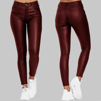 Skinny PU Leather Pants High-Waisted Stretch-Cut Unisex