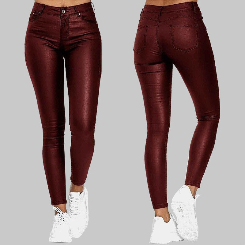 Skinny PU Leather Pants High-Waisted Stretch-Cut Unisex
