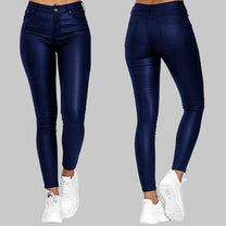 Skinny PU Leather Pants High-Waisted Stretch-Cut Unisex