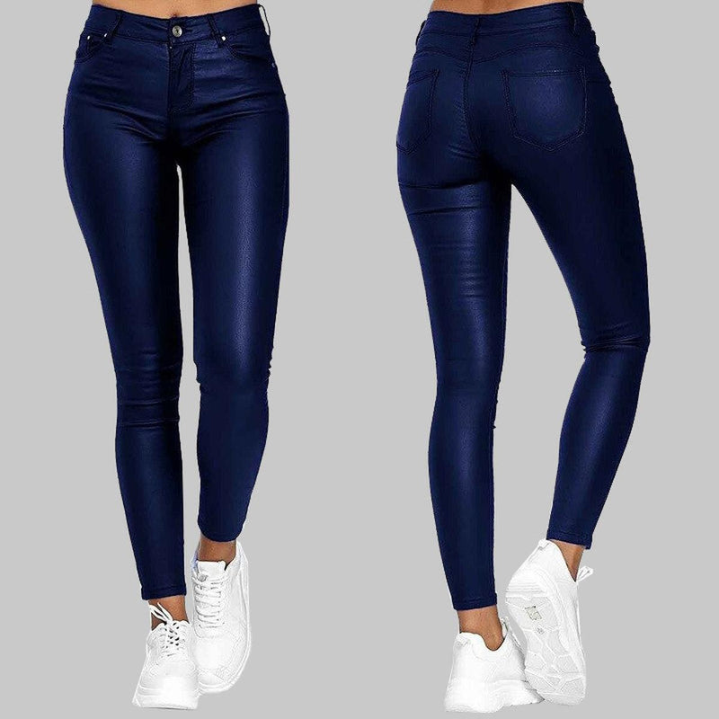 Skinny PU Leather Pants High-Waisted Stretch-Cut Unisex