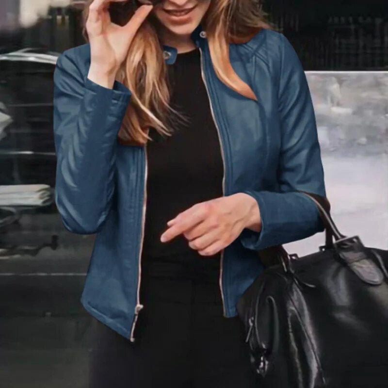 Sleek Faux Leather Jacket For Women