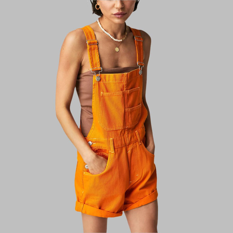 Sleeveless Denim Jumpsuit With Waist Tie And Pockets