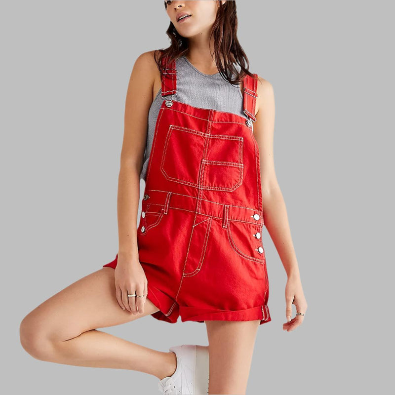 Sleeveless Denim Jumpsuit With Waist Tie And Pockets