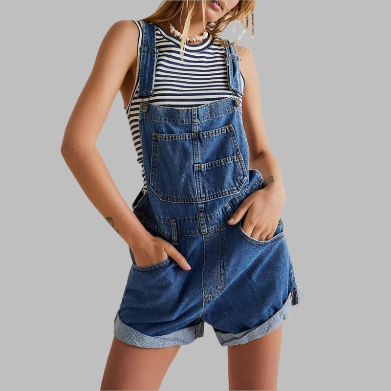 Sleeveless Denim Jumpsuit With Waist Tie And Pockets