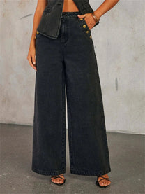 Sleeveless Denim Top &amp; Bell-Bottom Jeans Set