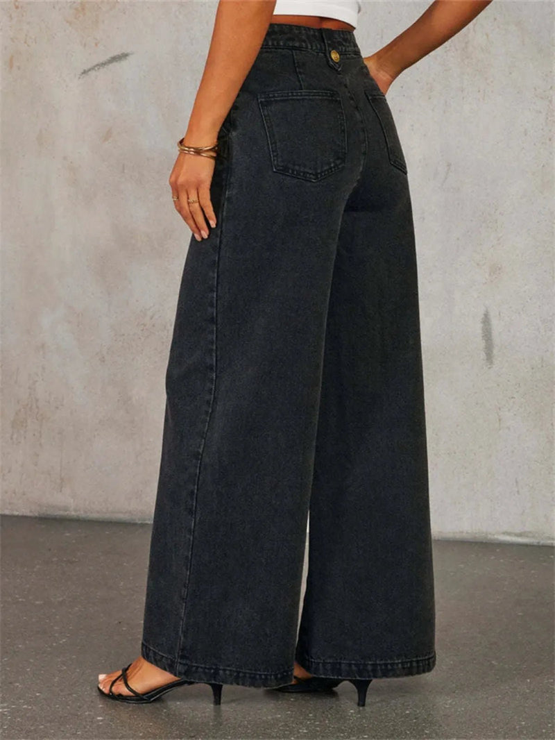 Sleeveless Denim Top &amp; Bell-Bottom Jeans Set