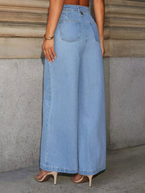 Sleeveless Denim Top &amp; Bell-Bottom Jeans Set