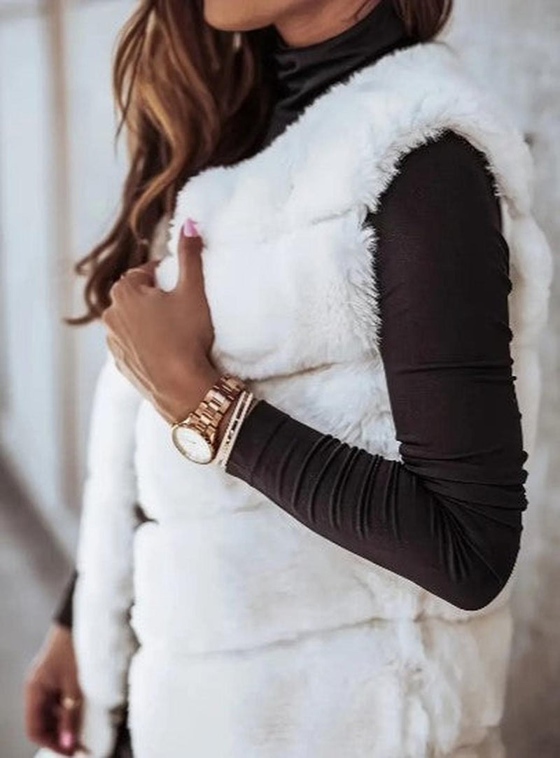 Sleeveless Faux Fur Open Front Layering Vest