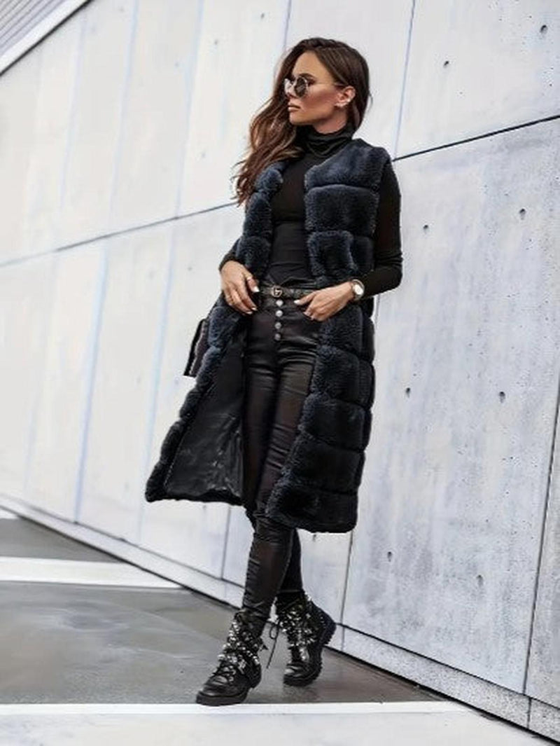 Sleeveless Faux Fur Open Front Layering Vest