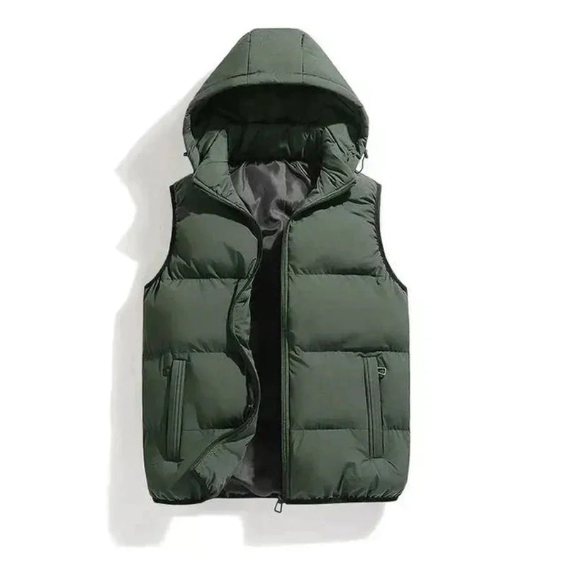 Sleeveless Insulated Winter Jacket With Removable Hood